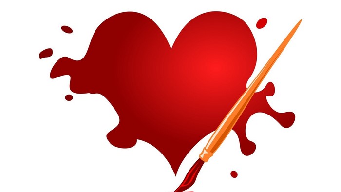 Red heart painted with a brush