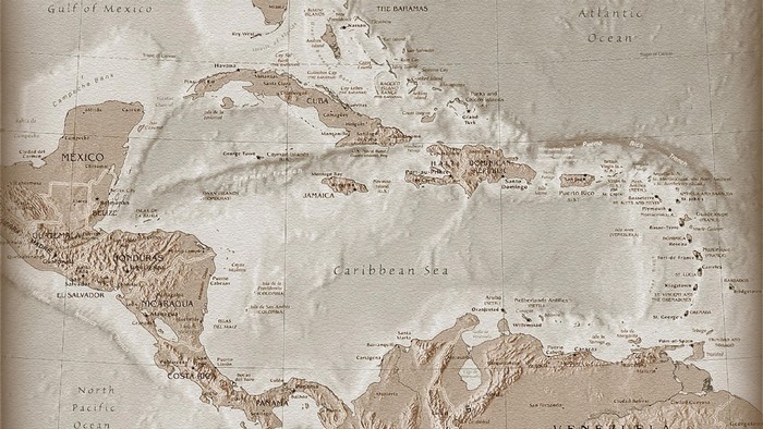 Map of the Caribbean Sea, Gulf of Mexico, and surrounding regions