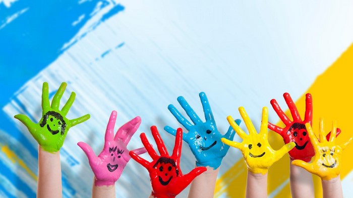 Childrens Hands Painted With Faces