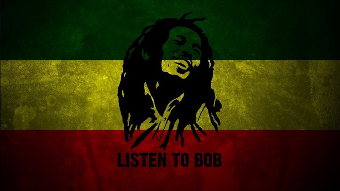 Bob Marley silhouette on Jamaican flag