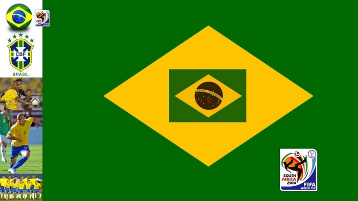 Brazil Flag with Football Players and FIFA World Cup 2010 Logo