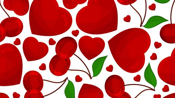 Red hearts and cherries seamless pattern