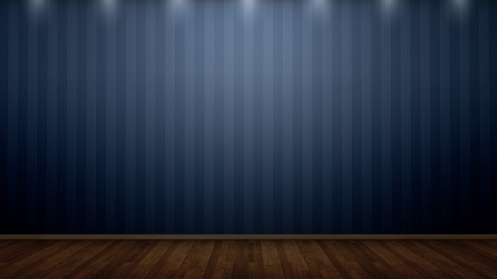 Wooden stage with blue striped wall