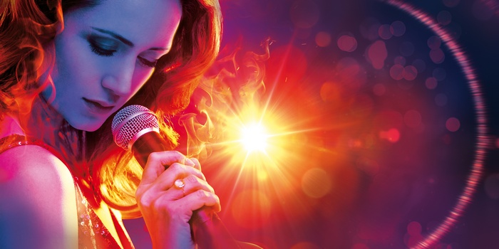Singer performing with a microphone