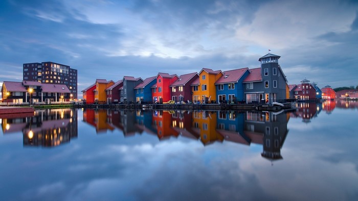 Colorful houses on the water in the Netherlands
