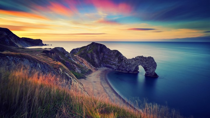 Durdle Door, England Coastline at Sunset