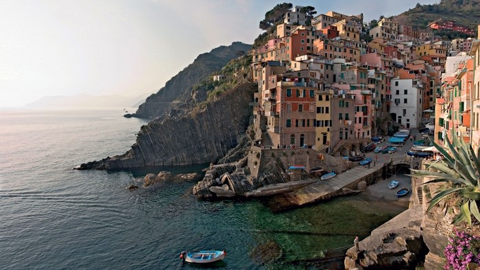 Cinque Terre village on a cliffside overlooking the sea
