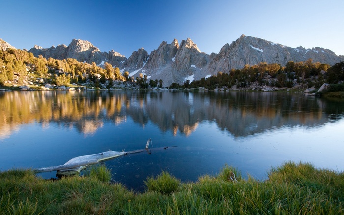 Mountain lake with reflections and trees