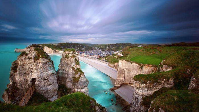 Etretat Beach Cliffs and Town
