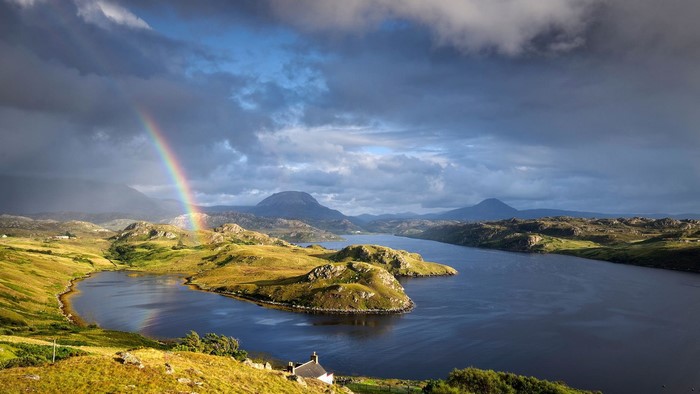 Rainbow over Loch Inchard landscape