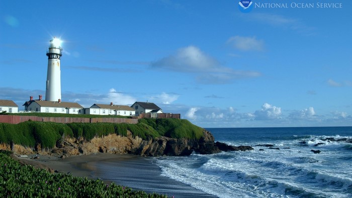 Pigeon Point Lighthouse on a cliff overlooking the ocean