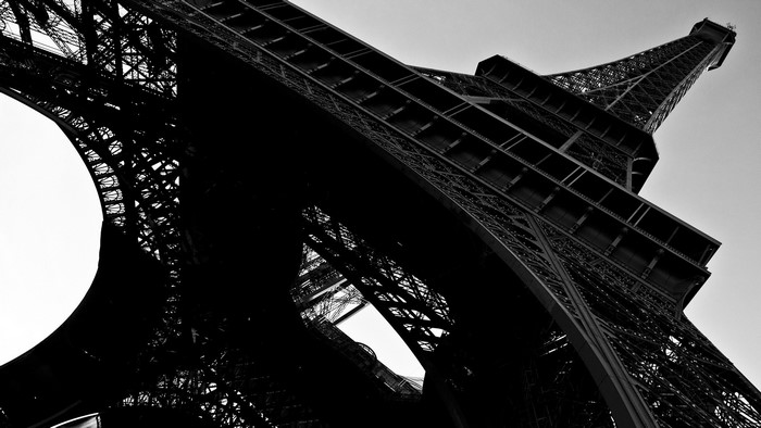 Eiffel Tower monochrome low angle view