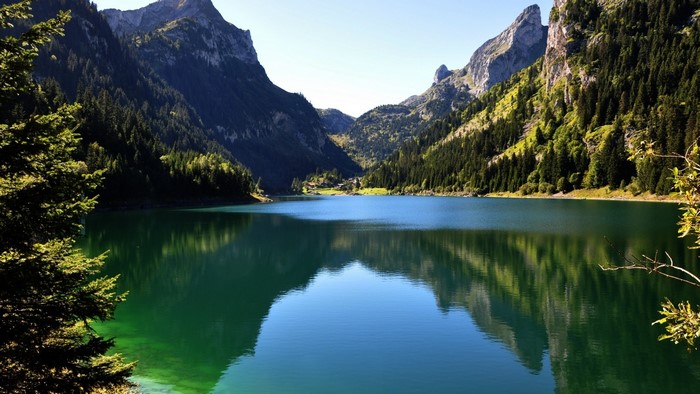 Mountain lake reflection landscape