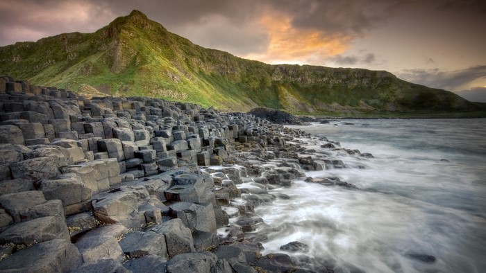 Giants Causeway with Mountain and Ocean