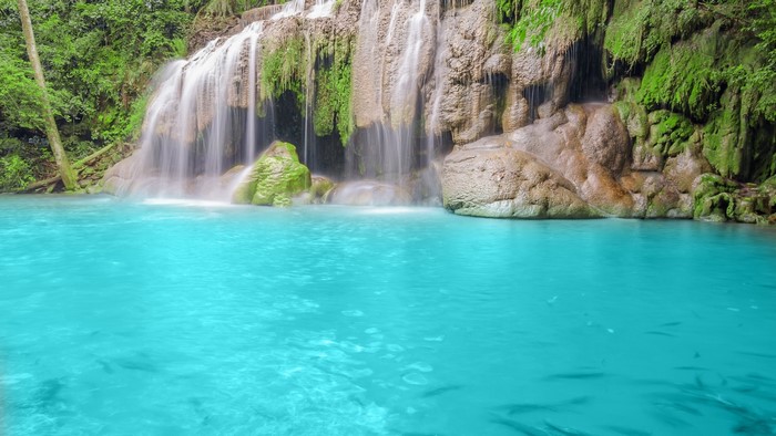 Turquoise waterfall pool in a jungle