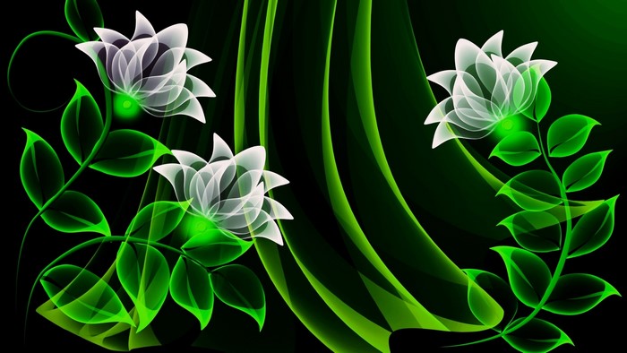 Neon Flowers and Green Swirls