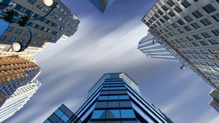 Skyscrapers looking up in NYC