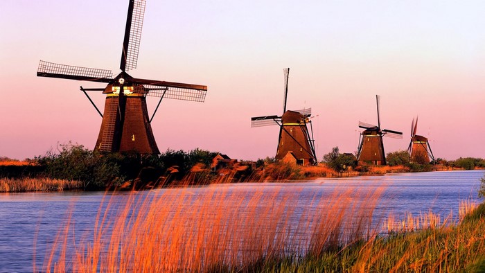 European Windmills at Sunset