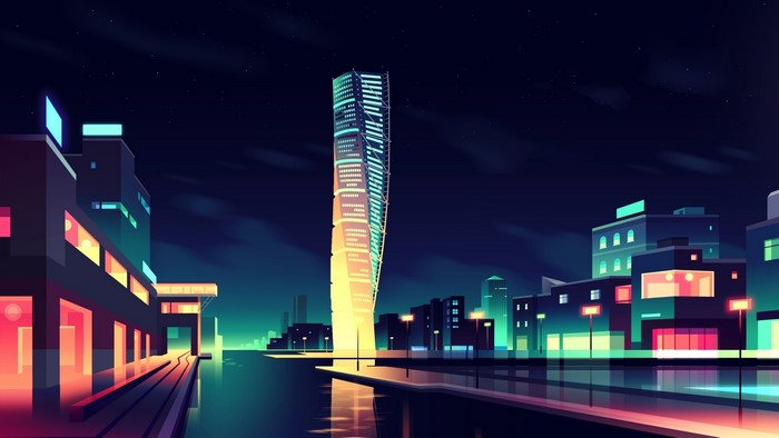 Twisting Skyscraper City Art