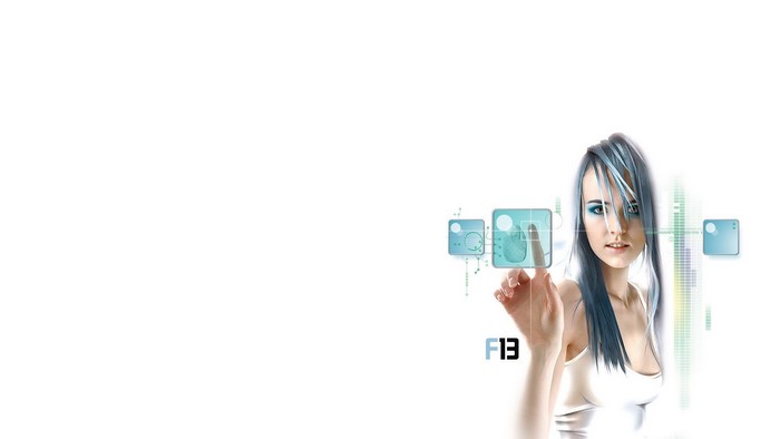 Girl touching a futuristic interface