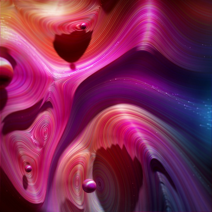 Abstract Pink and Purple Flowing Waves with Spheres