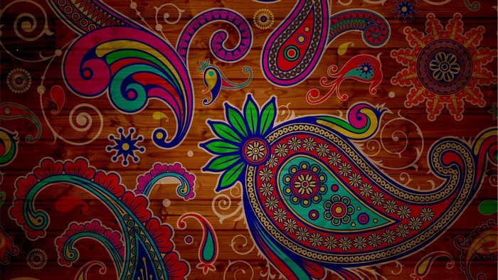 Colorful Paisley Patterns on Wood Texture
