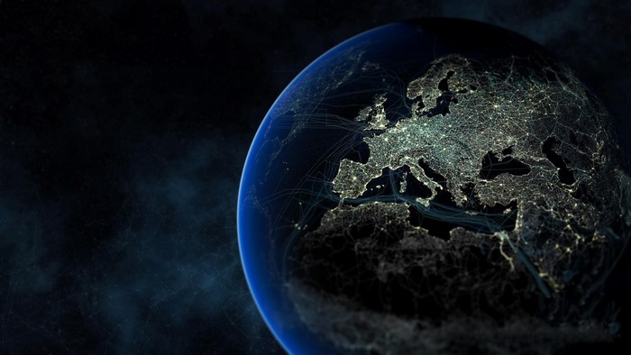 Earth at Night with Lights and Networks Over Europe