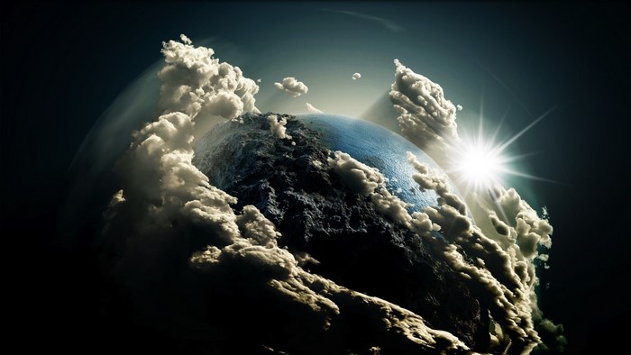 Digital Art of Earth with Clouds and Sun