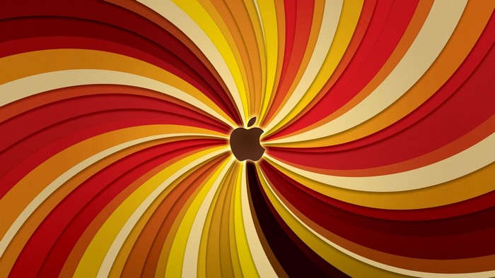 Apple Logo on Swirling Red and Yellow Background