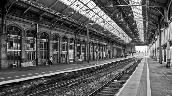 Black and White Train Station