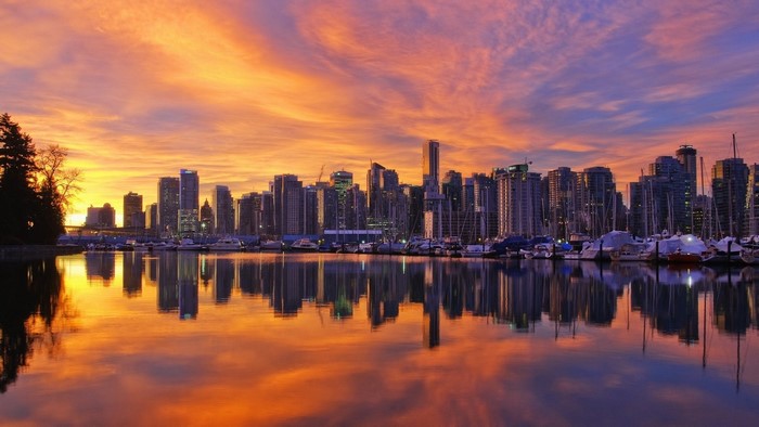 Vancouver Cityscape at Sunset with Harbor