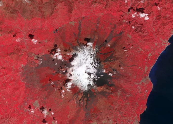 Satellite image of Mount Etna, Sicily, Italy