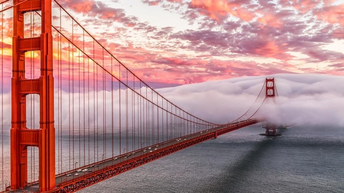 Golden Gate Bridge in Fog and Clouds