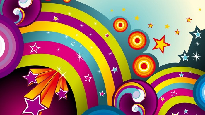 Colorful abstract background with circles and stars