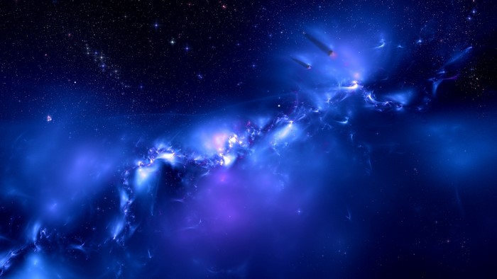 Blue Nebula with Distant Stars and Meteors