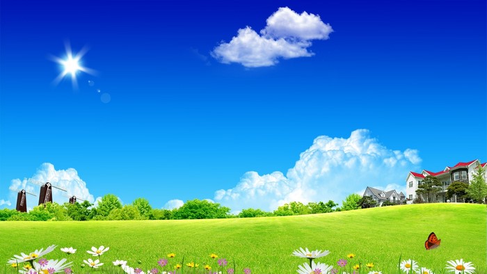 Clean Home Sky with Sun and Clouds