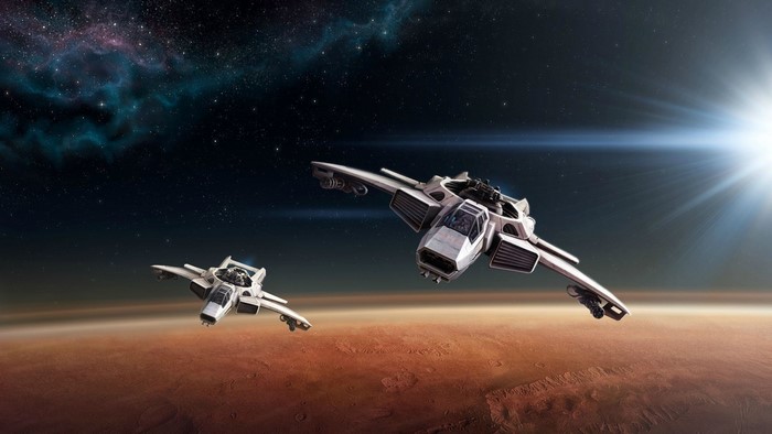 Space Fighters Flying Over a Planet