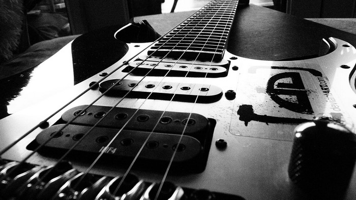 Black and White Electric Guitar Close-up