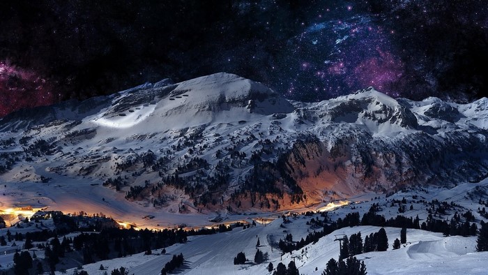 Snowy Mountains Under a Starry Sky