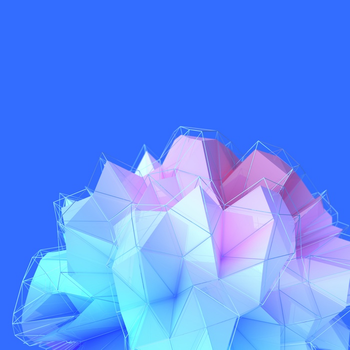 Geometric abstract low-poly design with blue and pink hues