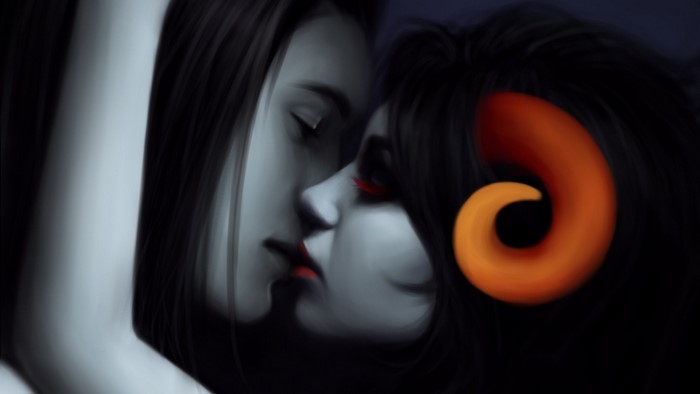 Girl with Devil Horns Kissing