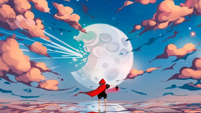 Red Riding Hood with Lantern under the Moon