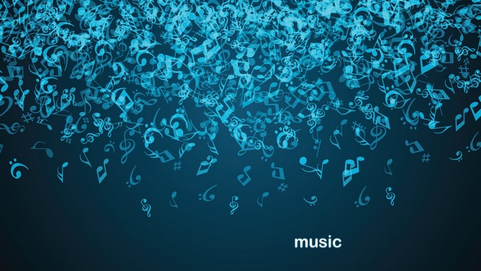 Blue musical notes on a dark background