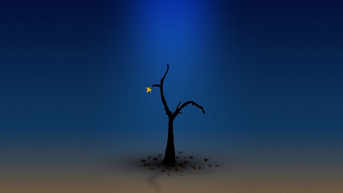 A lone tree with a single star