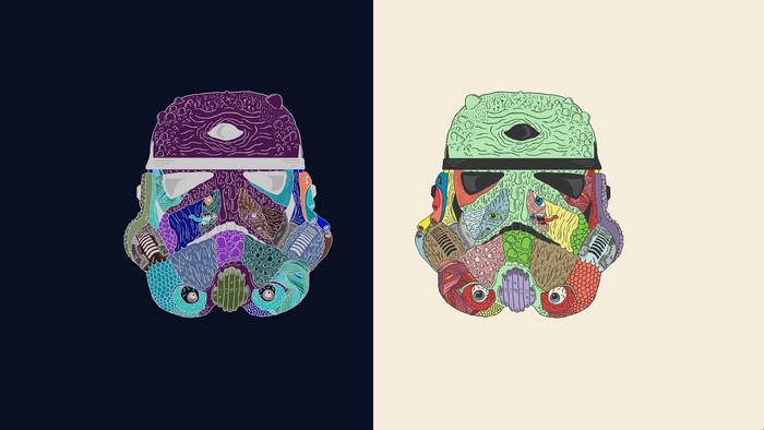 Stormtrooper helmet art with intricate patterns