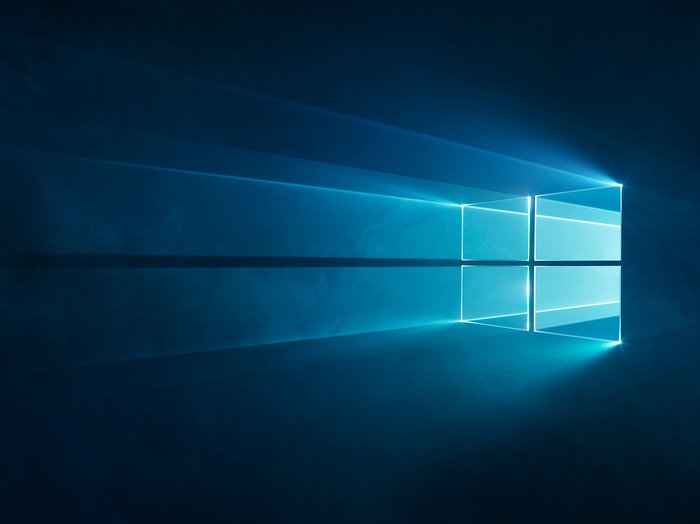 Windows 10 logo with blue light streaks