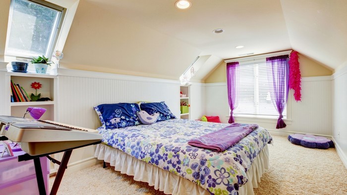 Attic Bedroom with Skylight and Keyboard