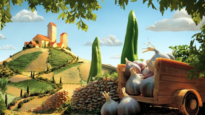 Foodscape with Garlic and Castle