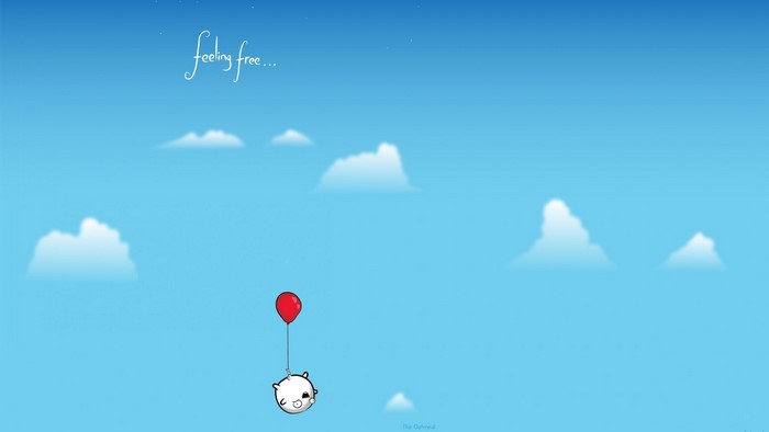 Cute character with balloon in the sky