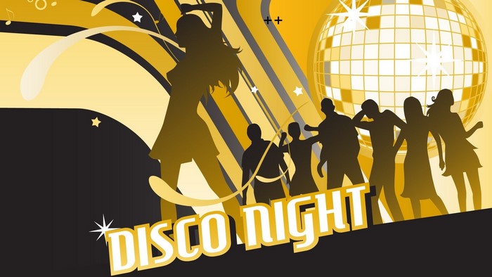 Disco Night Party with Silhouettes and Disco Ball